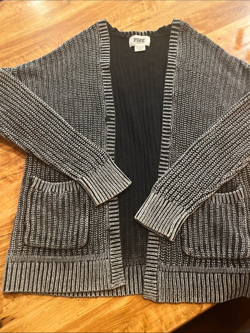 PINK Victoria's Secret Black and Gray Marled Open-Front Cardigan